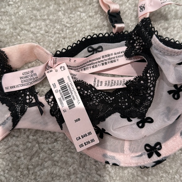 NWT Victoria’s Secret sheer pink and black mesh bow print bra - Picture 3 of 4